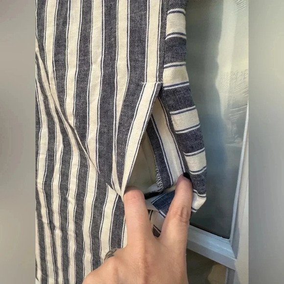 Madewell | Blue White Stripe Play Button Back Linen Blend Preppy Dress Size S - Picture 8 of 13